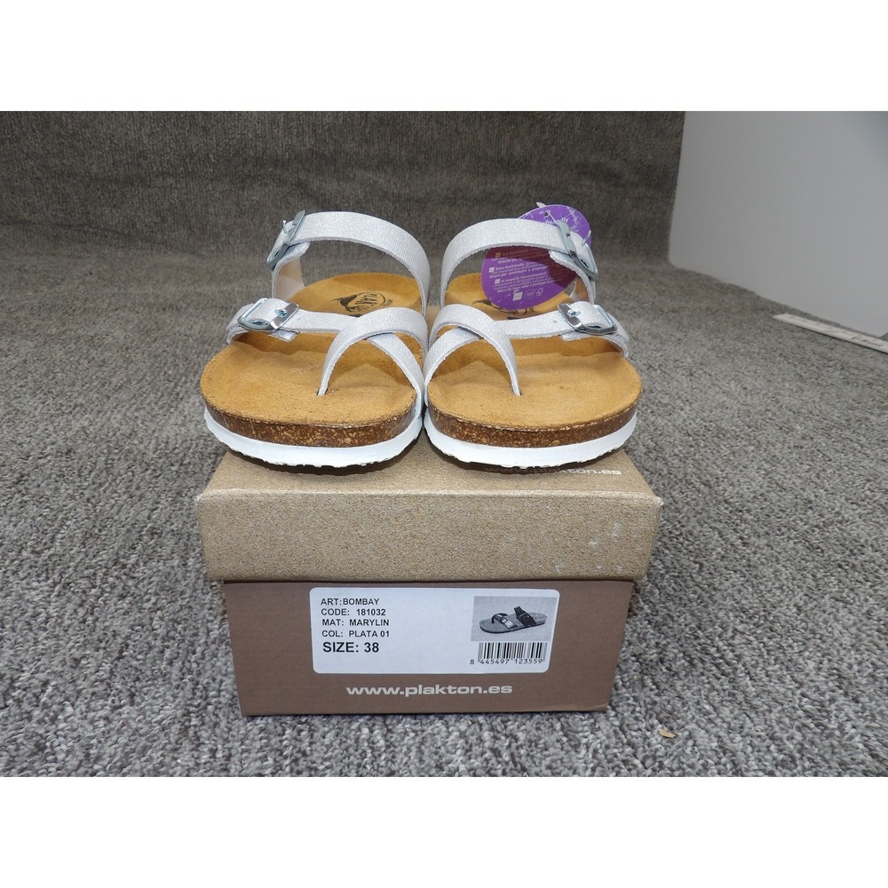 PLAKTON Women's Bombay Glitter Silver Thong Toe Loop Sandals  US 7.5 NWT